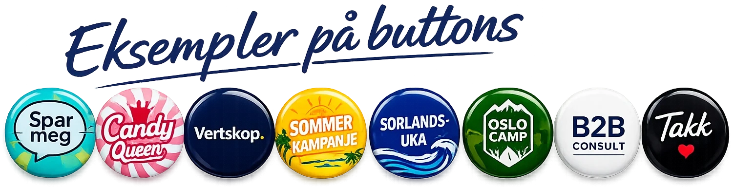 Buttons med logotrykk - eksempler fra Avseth