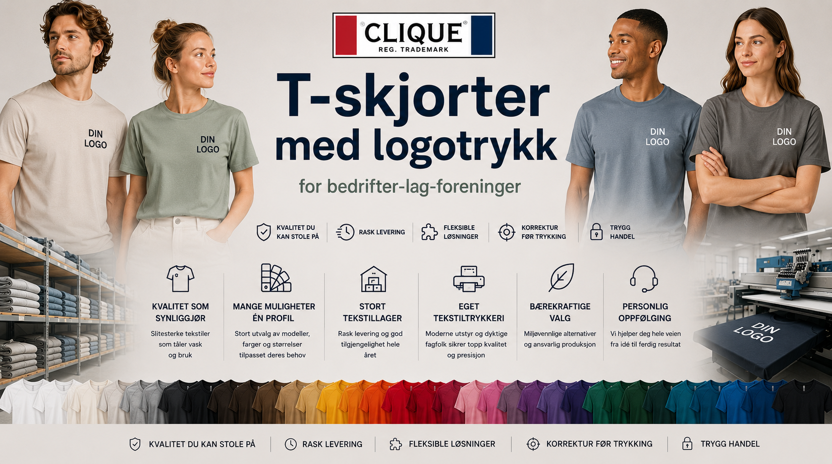 clique t-skjorter med logotrykk