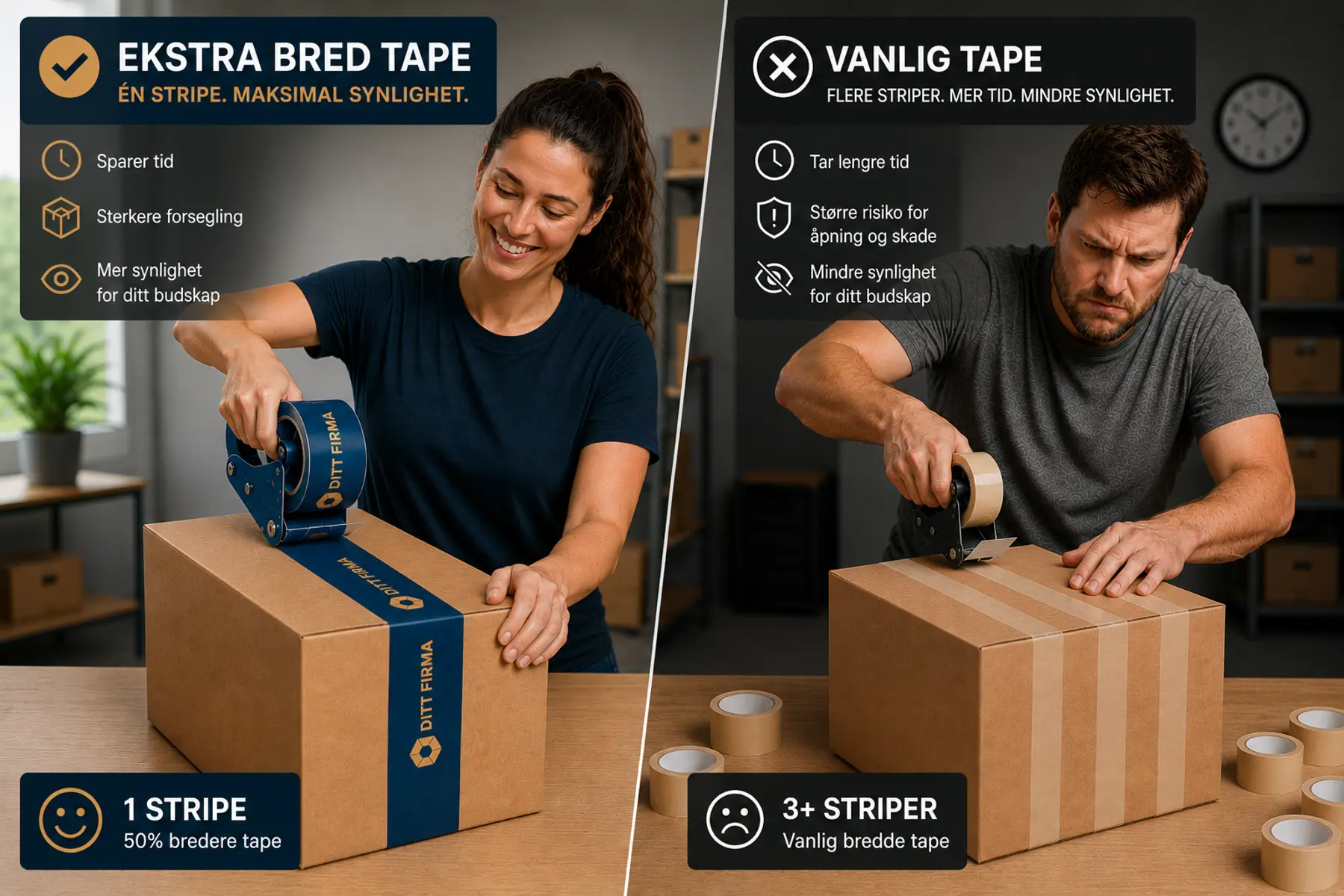 Ekstra bred pakketape med logotrykk Ekstra bred pakketape med logotrykk