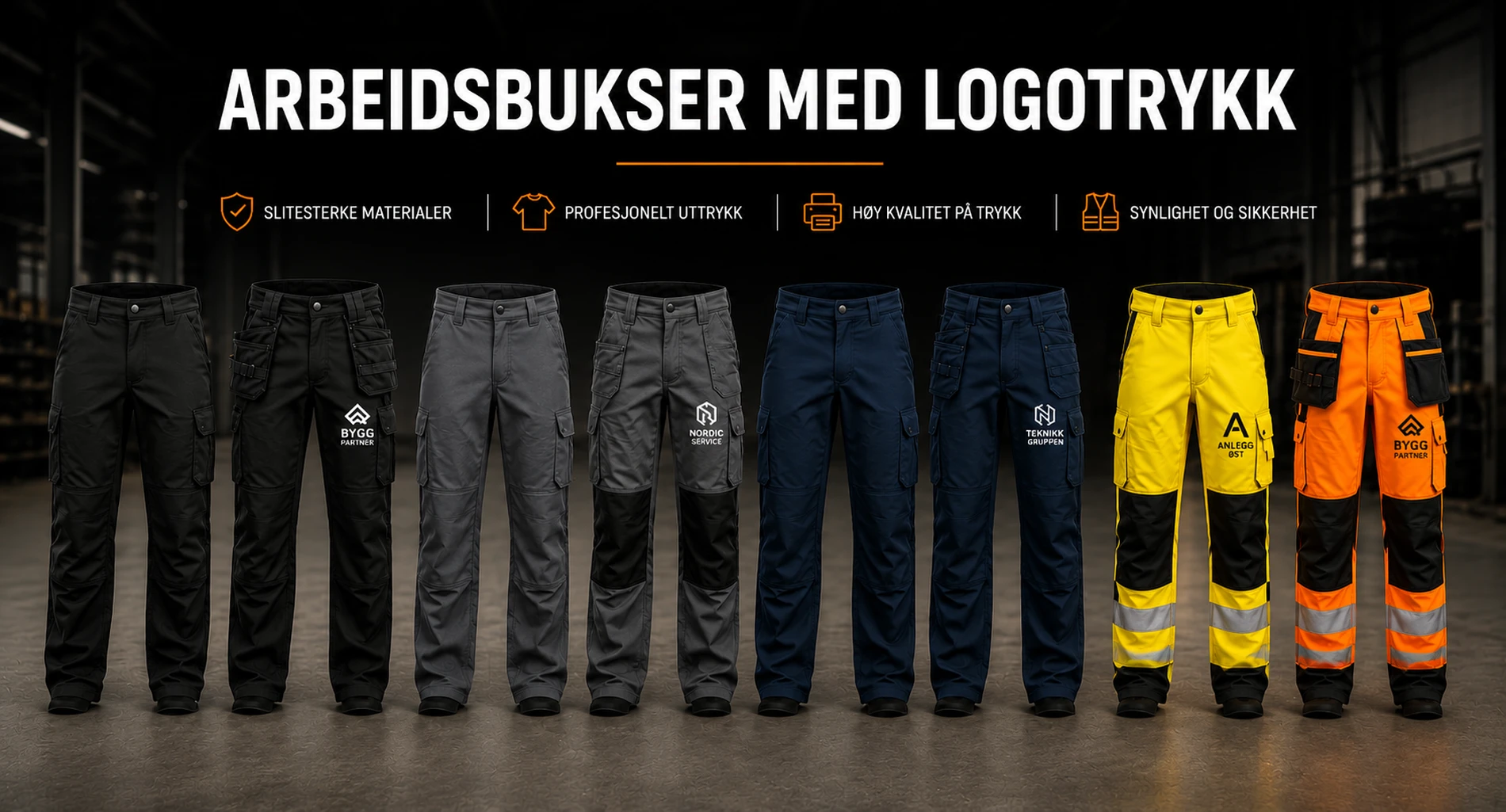 Arbeidsbukser med logotrykk Arbeidsbukser med logotrykk